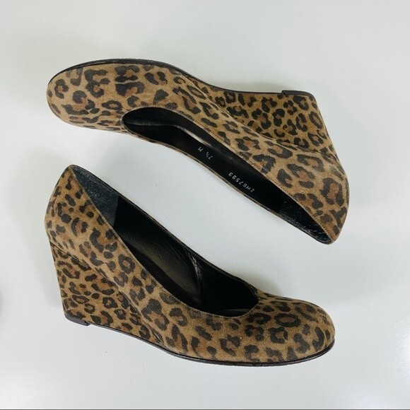 Stuart Weitzman Animal Leopard Cheetah Print Suede Leather Wedge Shoes Size 7.5 - Picture 5 of 16